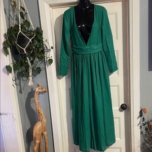 Chic Long Sleeve Green Maxi Dress